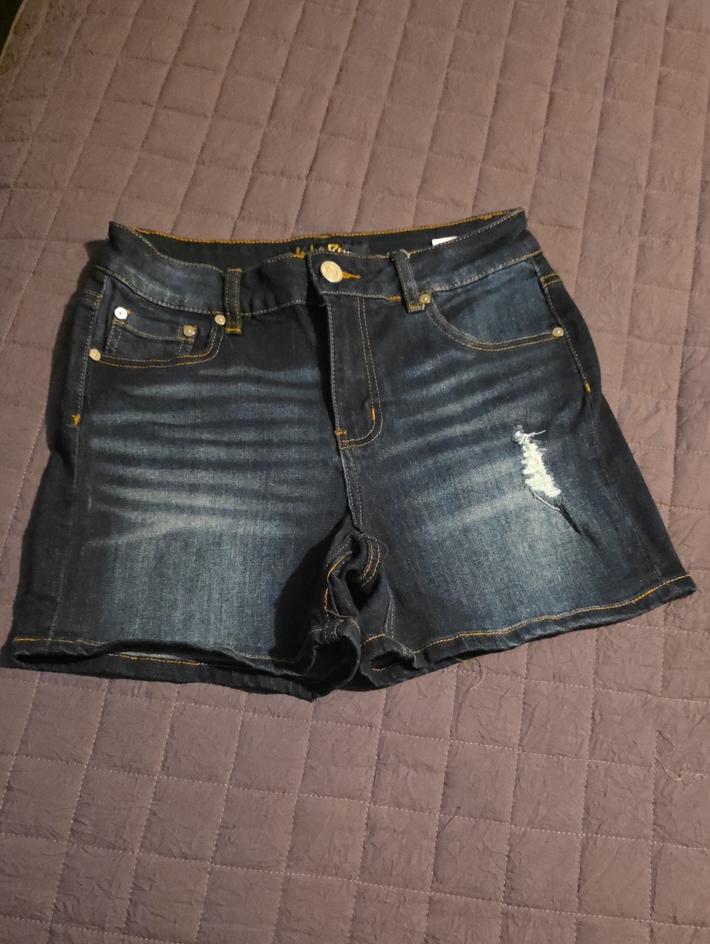 Indigo Rein Dark Blue Distressed Denim Shorts